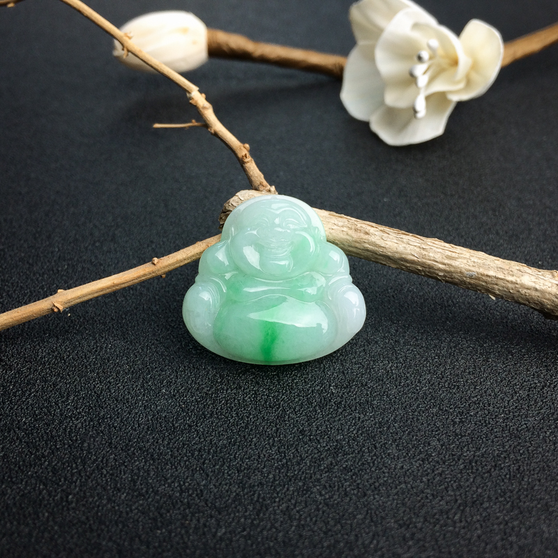 缅甸天然糯种飘翠翡翠佛吊坠 - 红掌柜