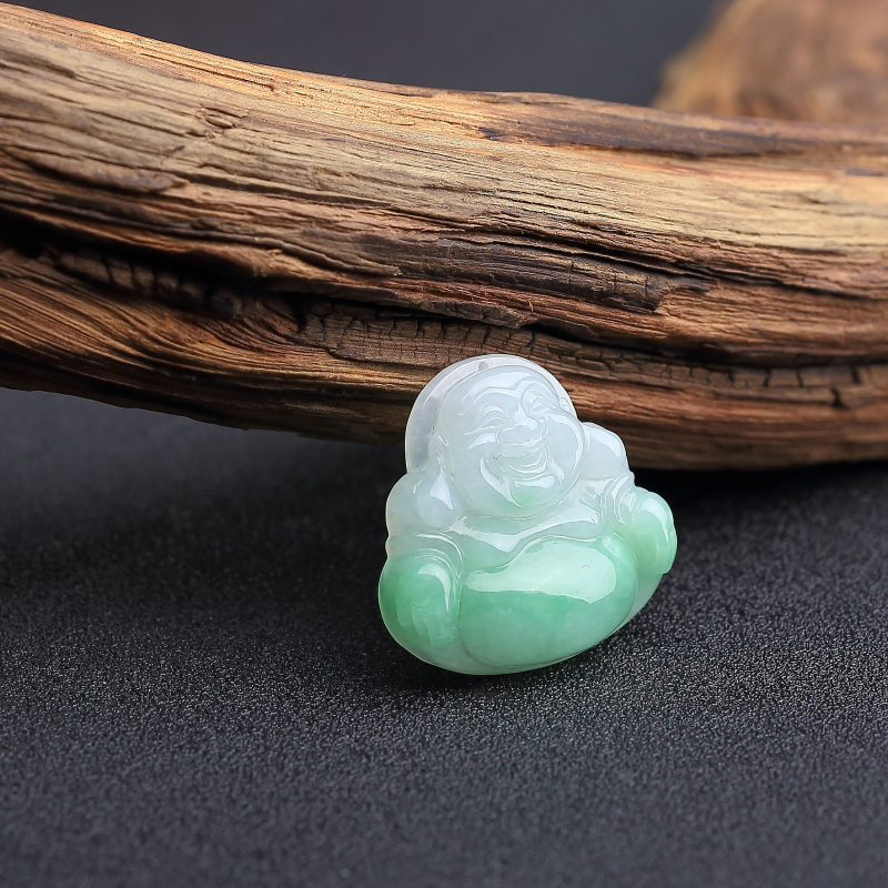 糯种飘翠翡翠弥勒佛吊坠 - 红掌柜