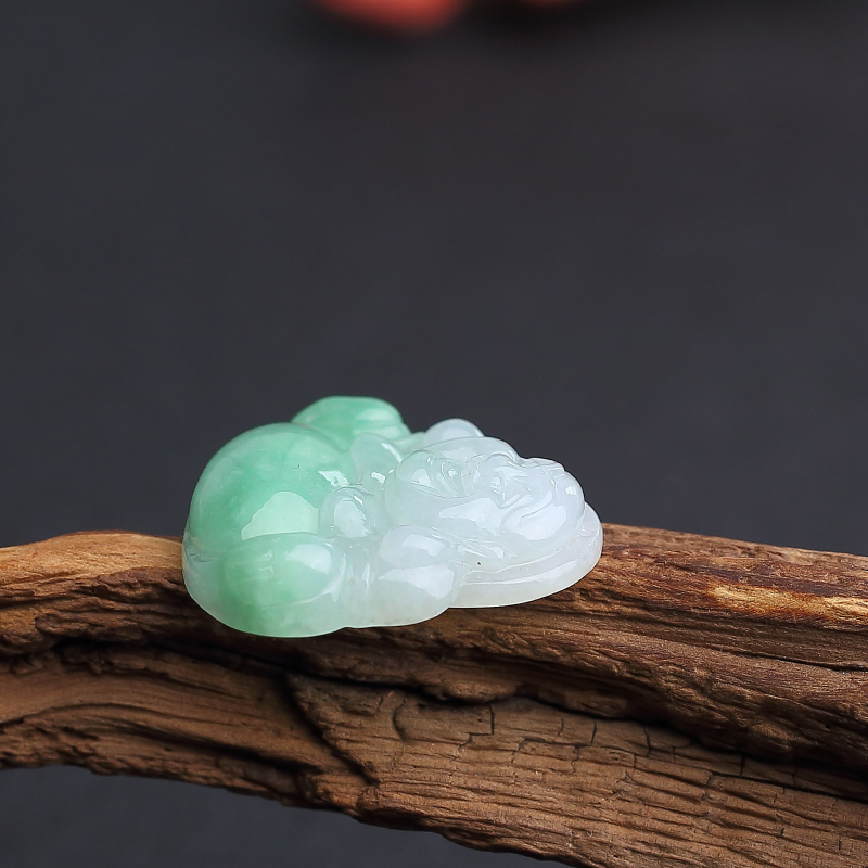 缅甸糯种飘翠翡翠弥勒佛吊坠 - 红掌柜
