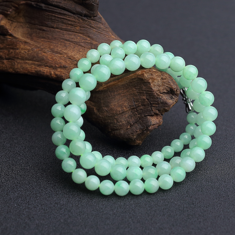 缅甸天然糯种浅绿翡翠项链 - 红掌柜