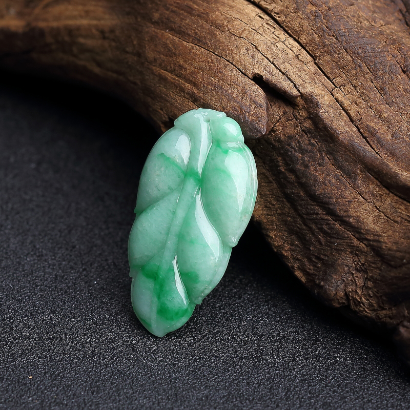 A货天然糯种飘翠翡翠叶子吊坠 - 红掌柜
