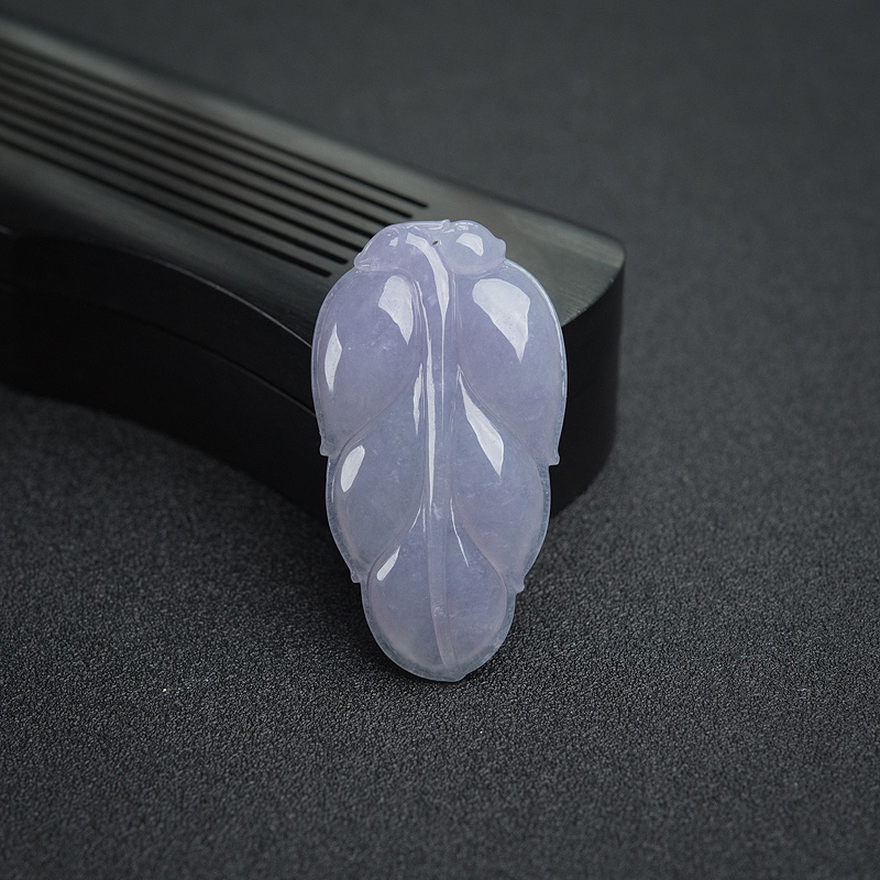 糯种紫罗兰翡翠叶子吊坠-红掌柜