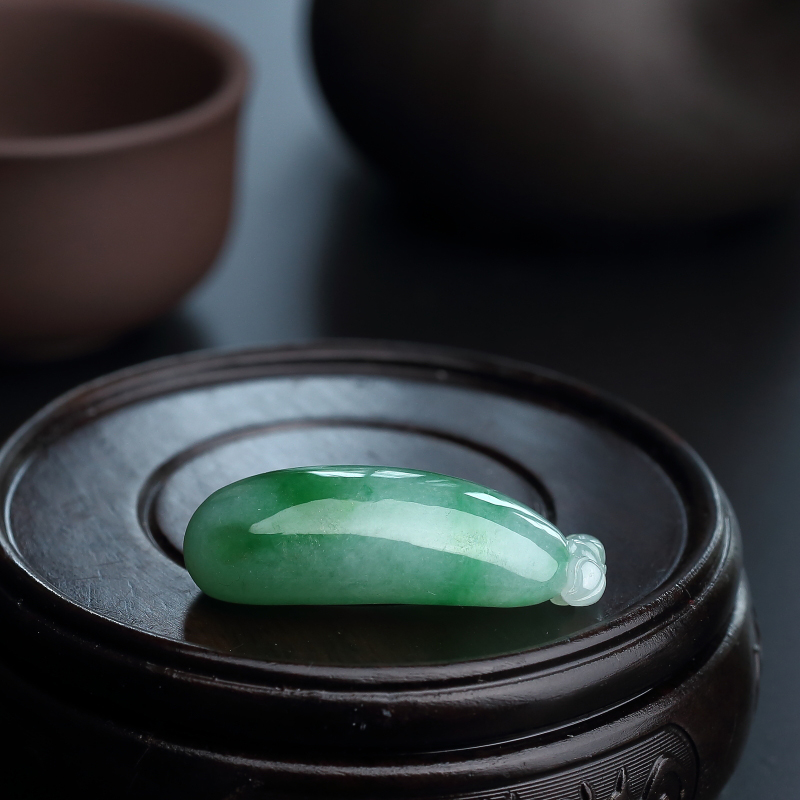 缅甸天然糯种翡翠福瓜吊坠-红掌柜