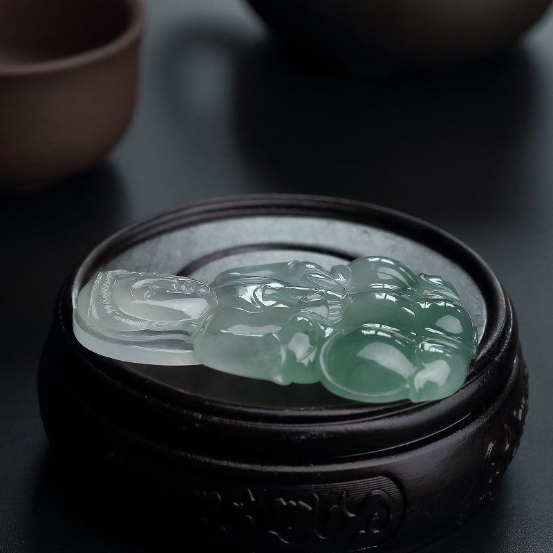 缅甸天然冰糯种飘花翡翠吊坠-红掌柜
