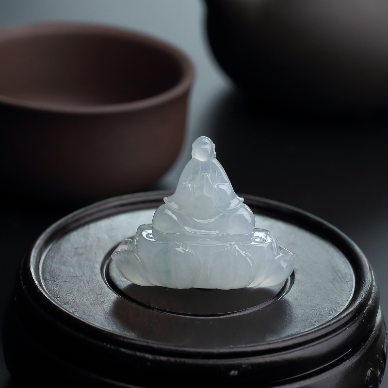 缅甸天然冰糯种飘绿翡翠悟道吊坠-红掌柜