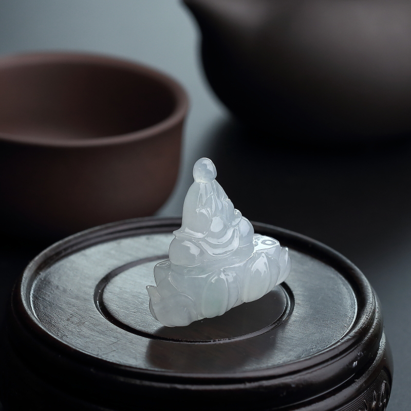 天然冰糯种飘绿翡翠悟道吊坠-红掌柜