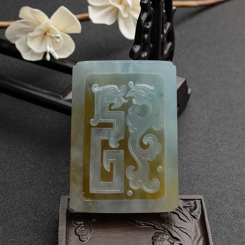 缅甸天然飘黄翡翡翠望子成龙吊坠-红掌柜