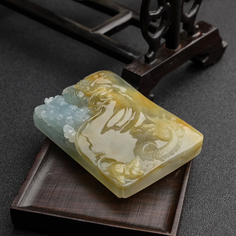 天然糯种飘黄翡翡翠望子成龙吊坠-红掌柜