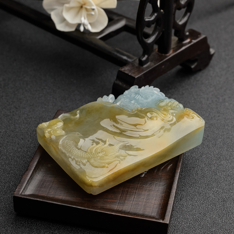 缅甸糯种飘黄翡翡翠望子成龙吊坠-红掌柜