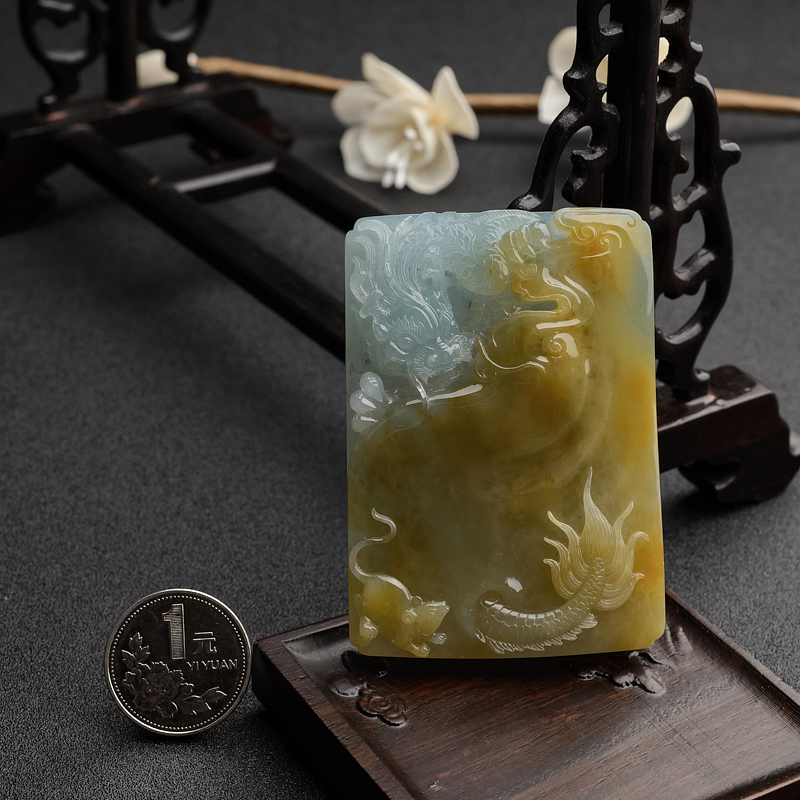 糯种飘黄翡翡翠望子成龙吊坠-红掌柜