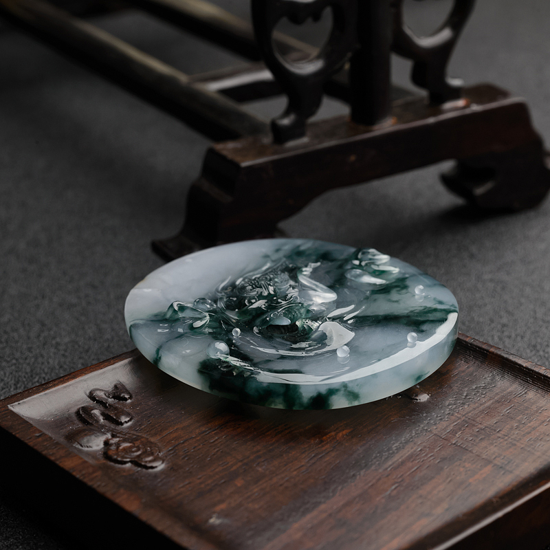 缅甸天然糯种飘花翡翠吊坠-红掌柜