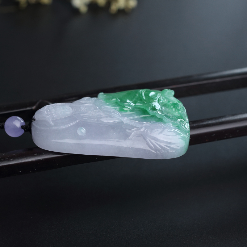 缅甸天然糯种飘绿翡翠吊坠-红掌柜