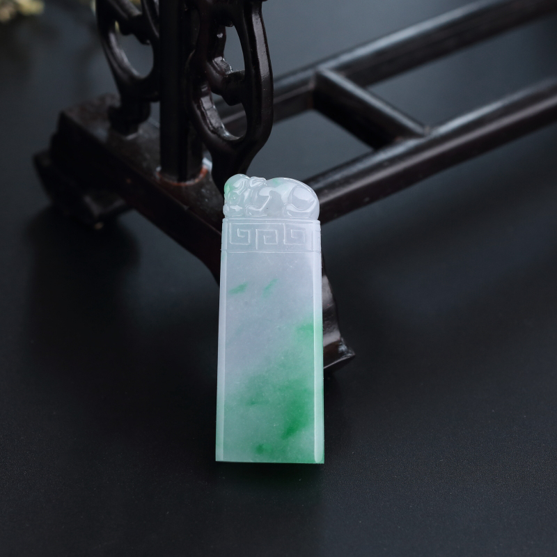 缅甸天然糯种飘绿翡翠貔貅福牌吊坠-红掌柜