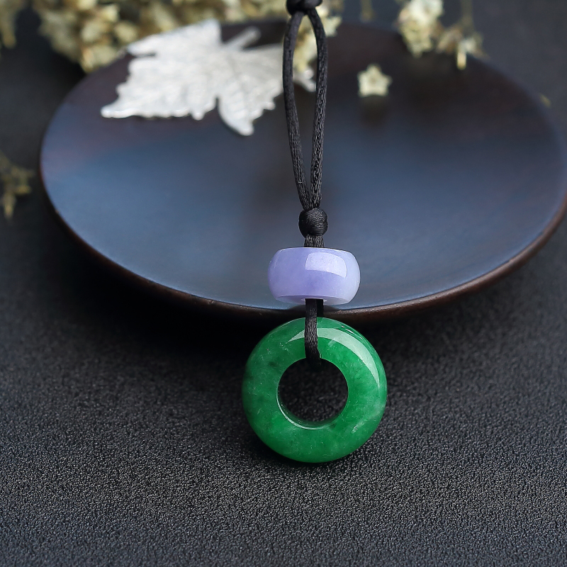 糯种阳绿翡翠平安环吊坠-红掌柜