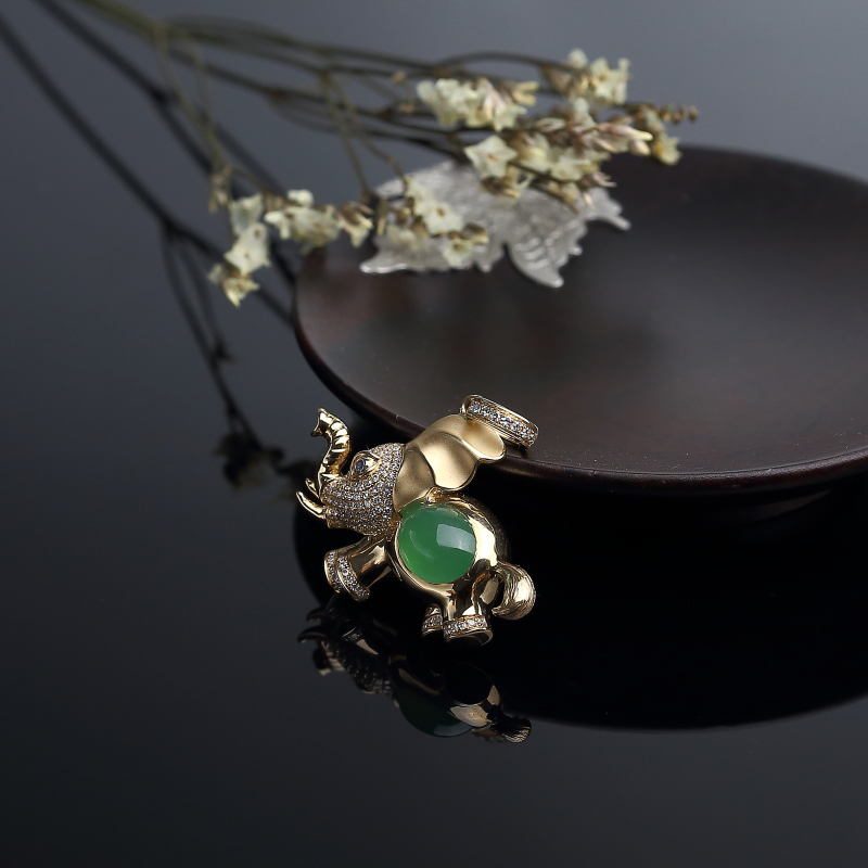 冰糯种黄阳绿翡翠大象吊坠 - 红掌柜