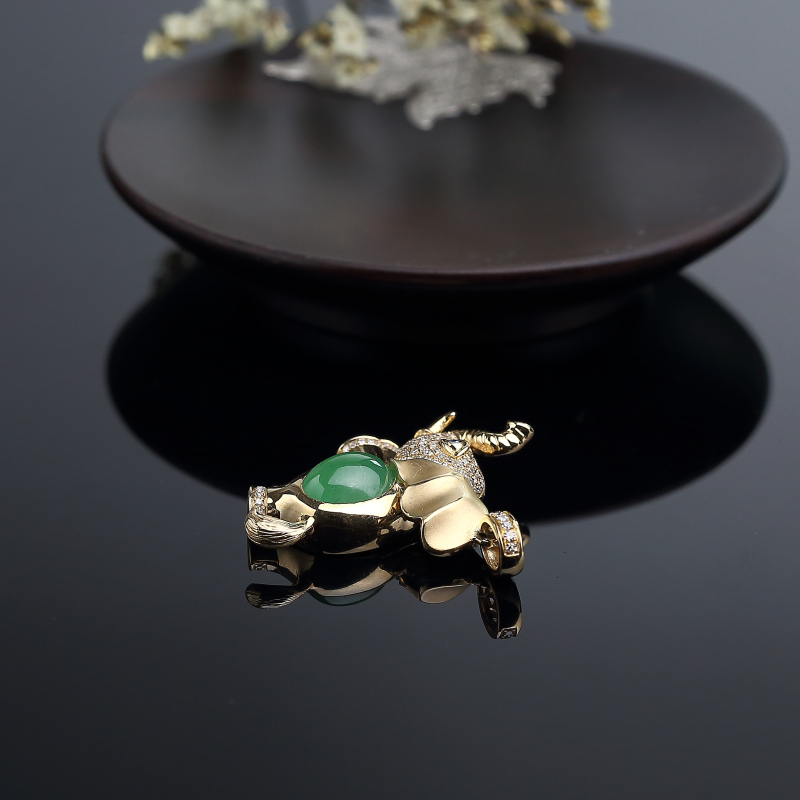 18K金镶钻冰糯种黄阳绿翡翠吊坠 - 红掌柜