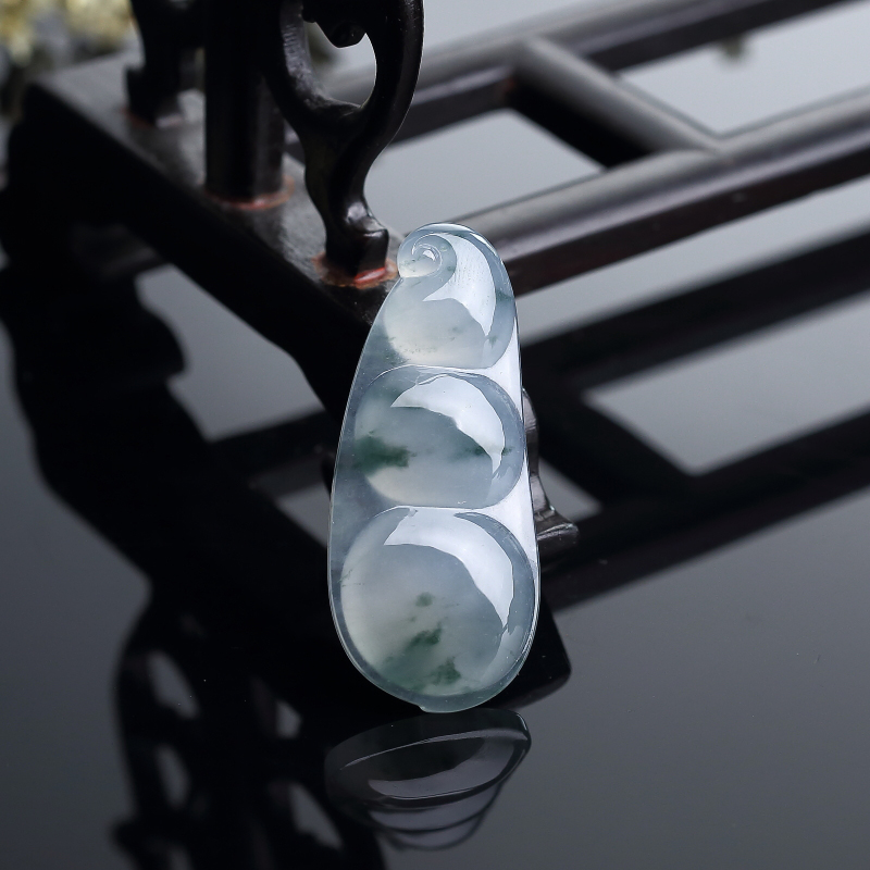 缅甸A货天然冰糯种飘花翡翠福豆吊坠 - 红掌柜