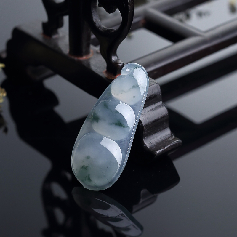 冰糯种飘花翡翠福豆吊坠 - 红掌柜