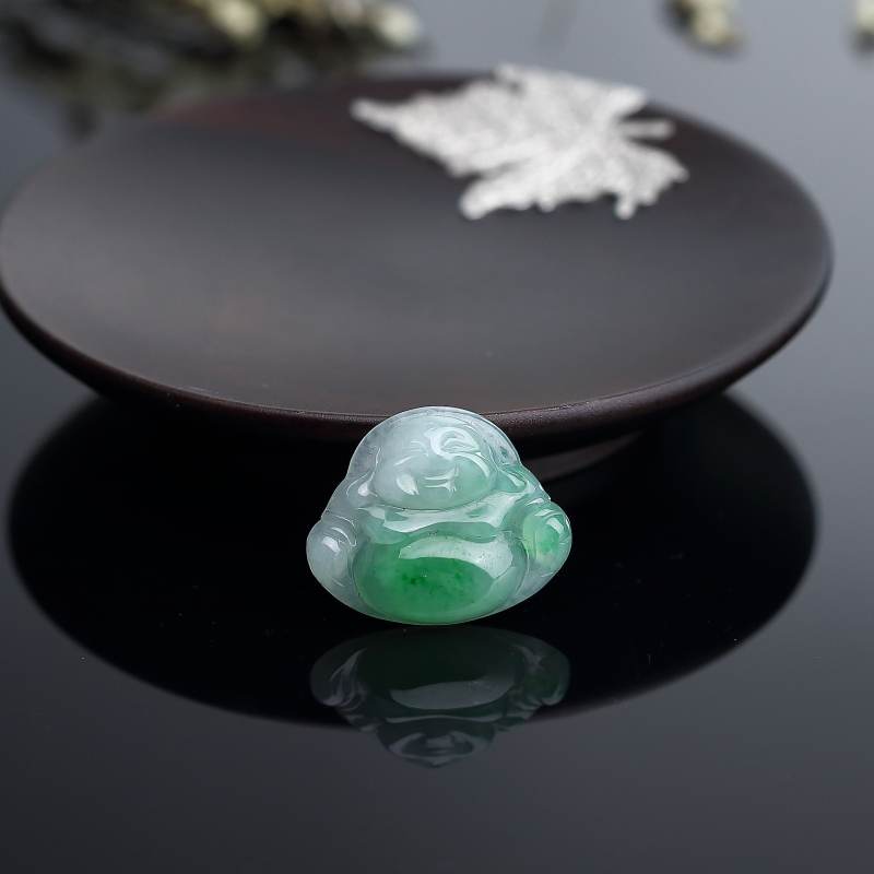 缅甸A货天然糯种飘绿翡翠吊坠 - 红掌柜