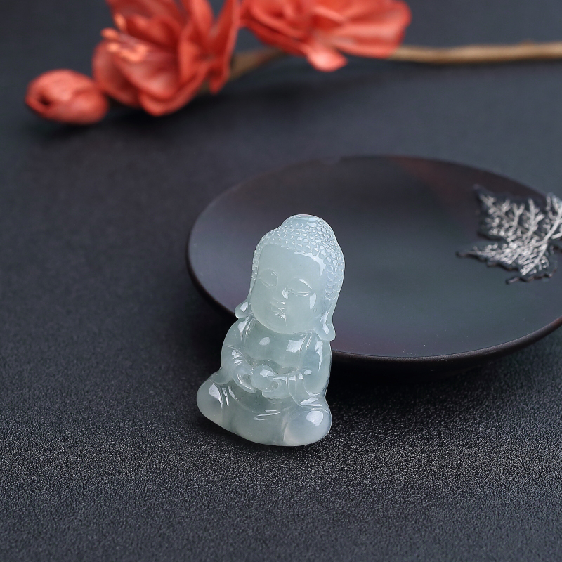 缅甸糯种浅绿翡翠宝宝佛吊坠-红掌柜