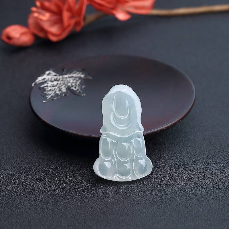 缅甸天然浅绿翡翠宝宝佛吊坠-红掌柜