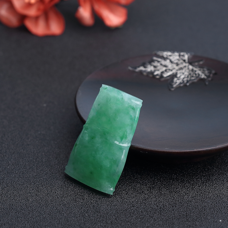 缅甸糯种苹果绿翡翠竹报平安吊坠-红掌柜