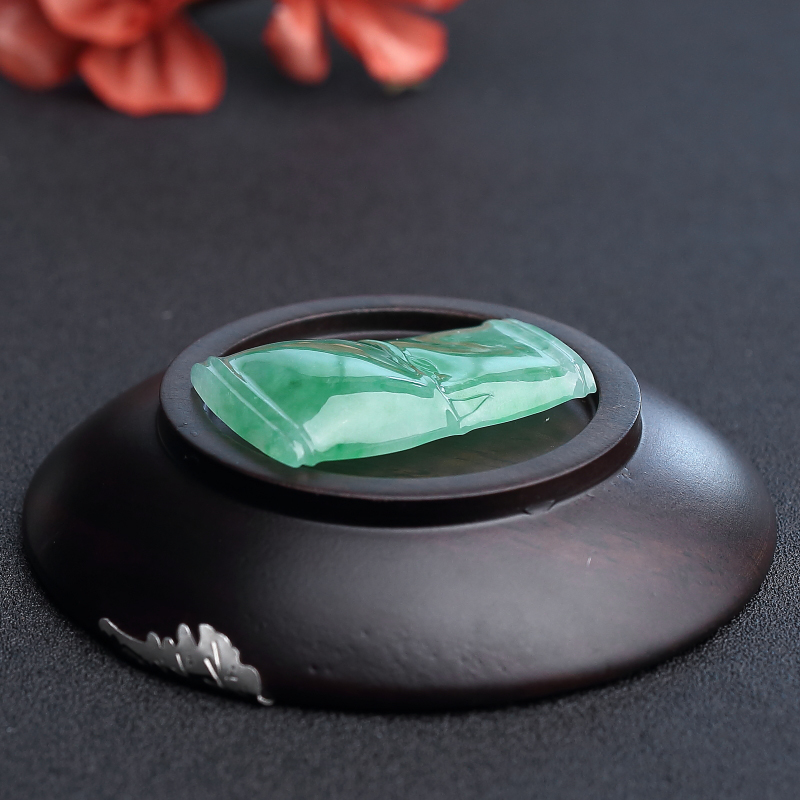 缅甸天然糯种翡翠竹报平安吊坠-红掌柜