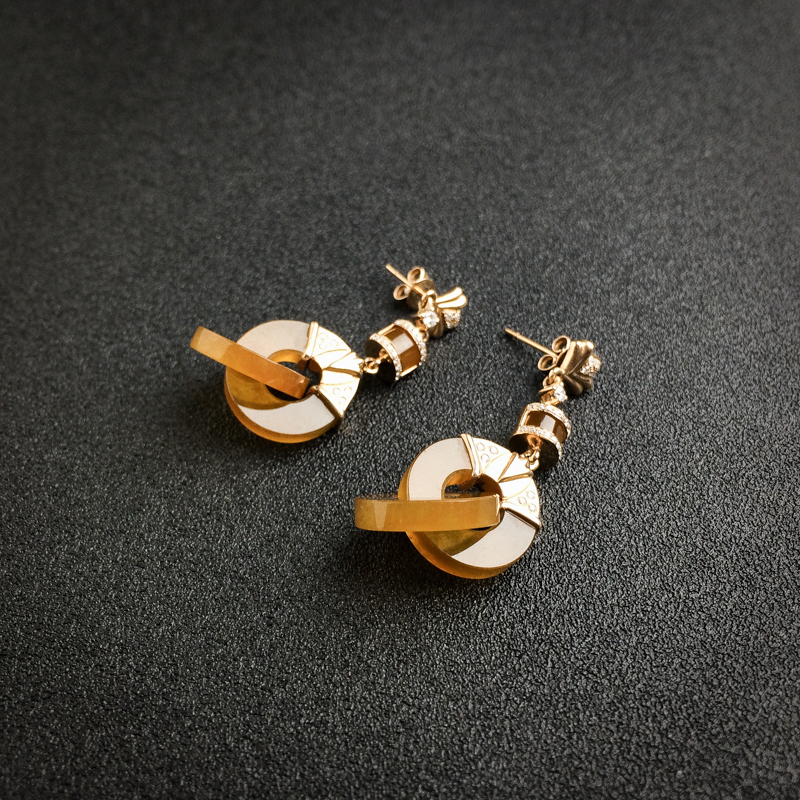 18K金镶钻缅甸冰糯种翡翠耳坠-红掌柜