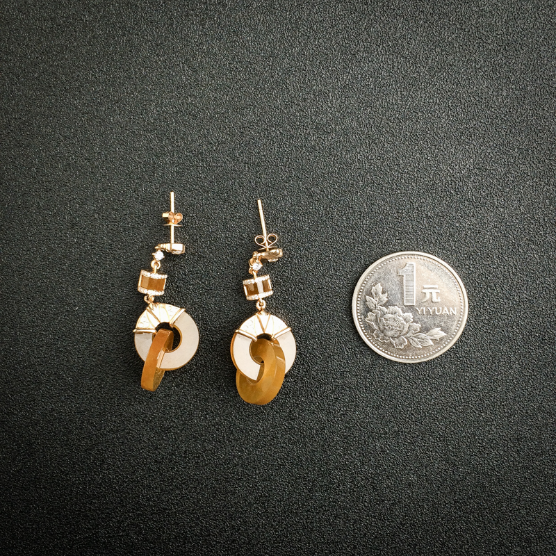 18K金镶钻黄翡翡翠耳坠-红掌柜