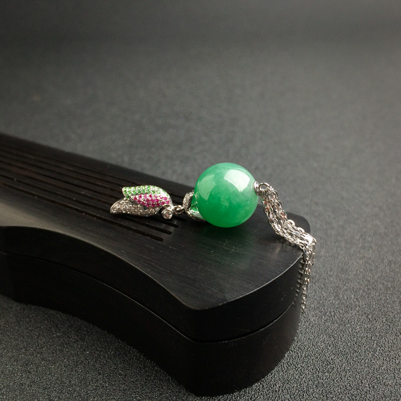 18K金镶钻缅甸糯种黄阳绿翡翠套装-红掌柜