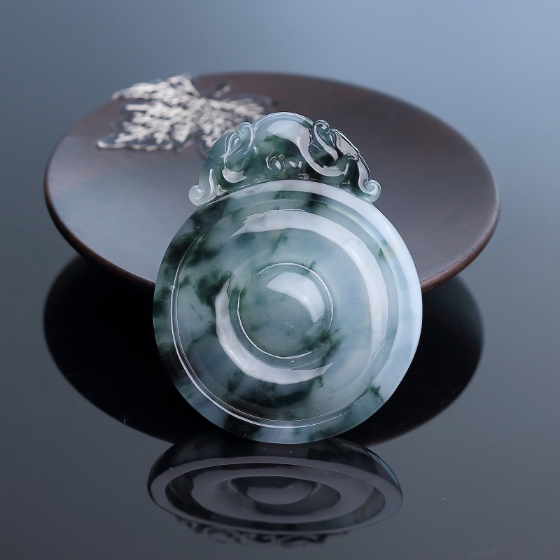 缅甸天然飘花翡翠双龙扣吊坠-红掌柜