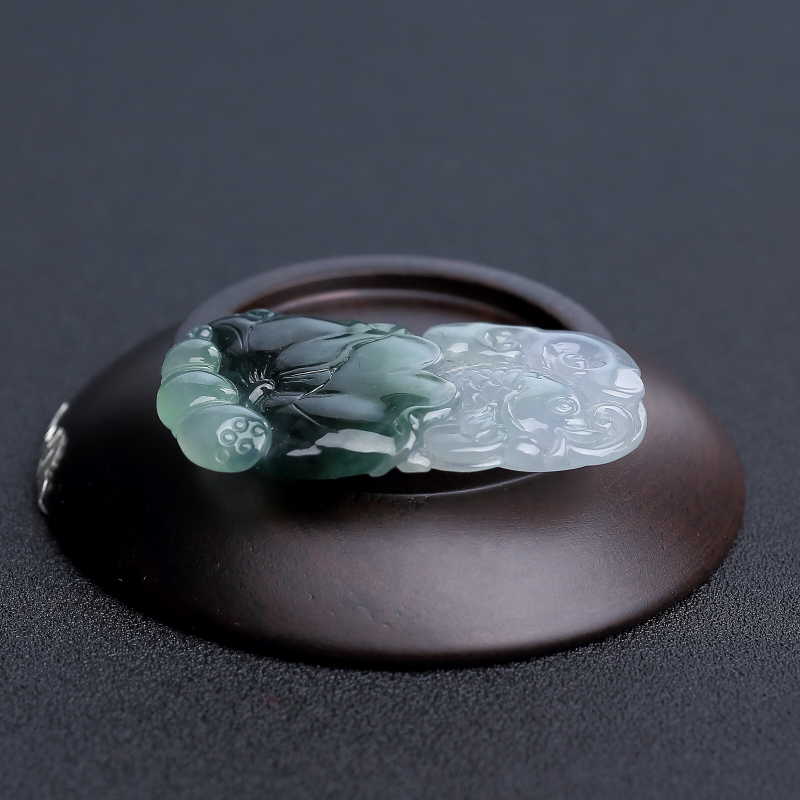 缅甸糯种飘花翡翠连年有余吊坠 - 红掌柜