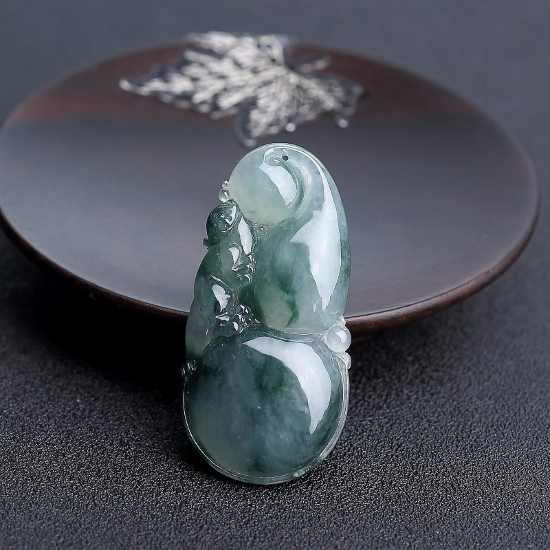 缅甸天然糯种飘花翡翠葫芦吊坠 - 红掌柜
