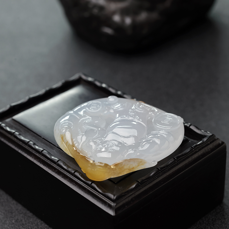 糯冰种翡翠弥勒佛-红掌柜