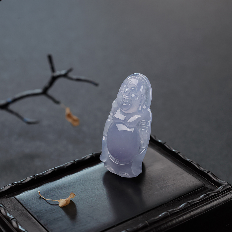 A货天然糯冰种蓝水翡翠佛吊坠 - 红掌柜