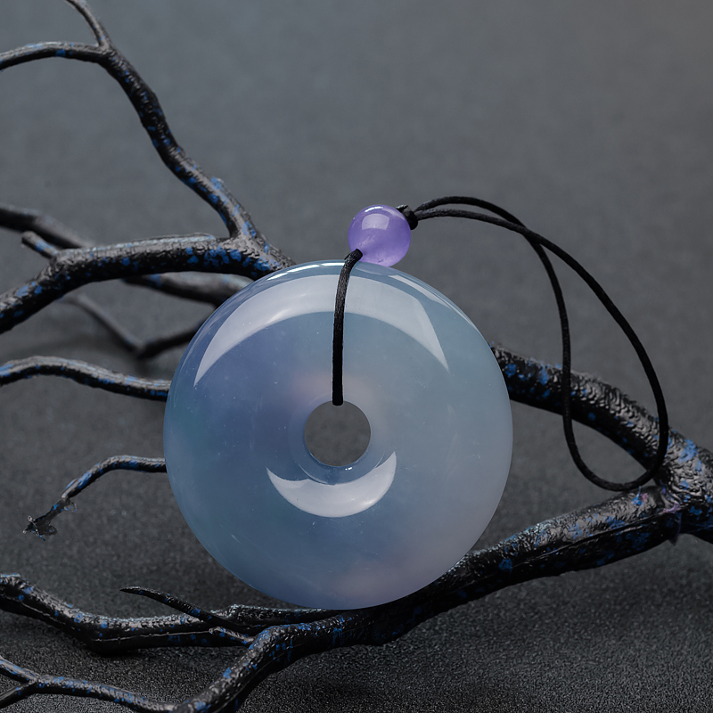 缅甸A货天然糯冰种俏色翡翠平安扣吊坠 - 红掌柜