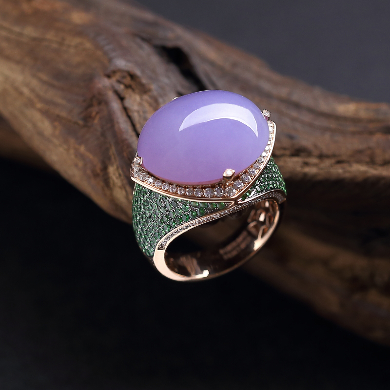 18K金镶糯种翡翠戒指-红掌柜