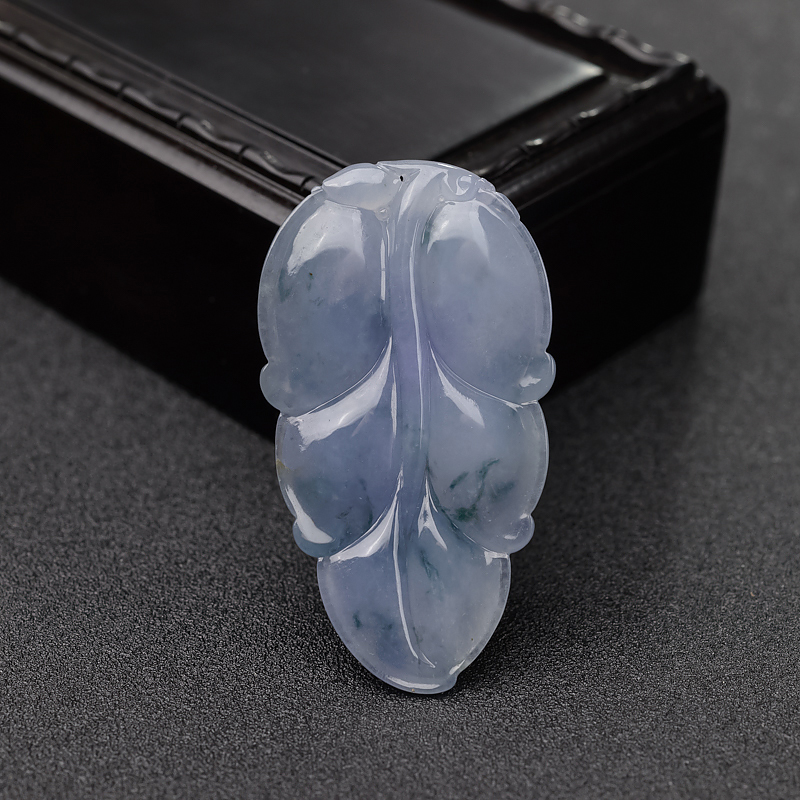 缅甸天然飘花翡翠叶子吊坠-红掌柜