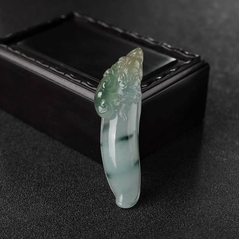 缅甸天然糯冰种飘花翡翠龙头吊坠-红掌柜