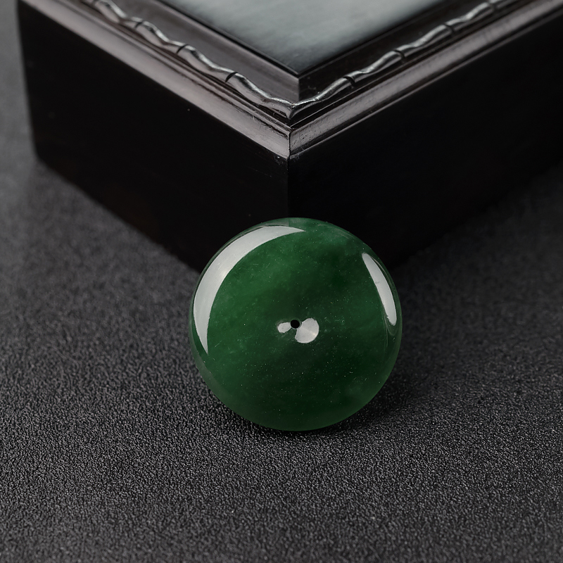 缅甸天然糯种翠色翡翠平安扣戒面-红掌柜