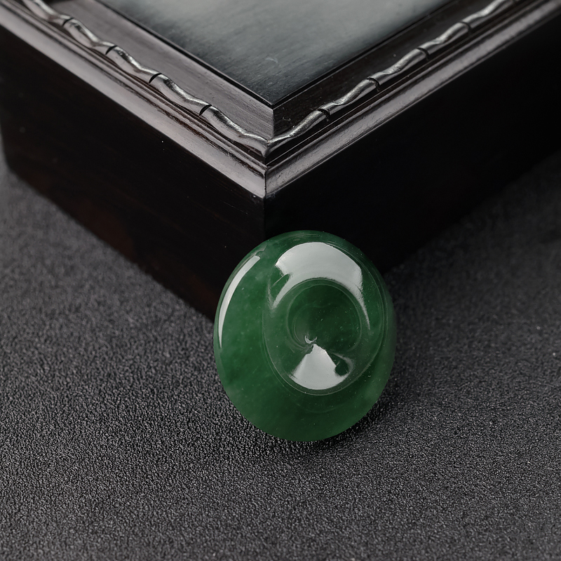 缅甸糯种翠色翡翠平安扣戒面-红掌柜