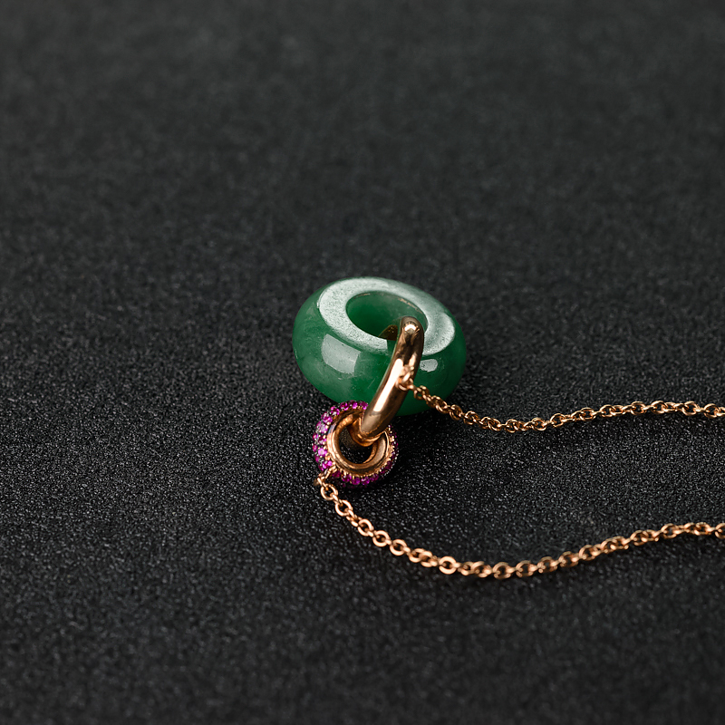 18k金镶天然翠色翡翠平安扣项链-红掌柜