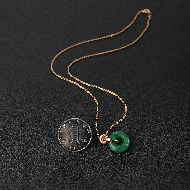 糯种翠色翡翠平安扣项链-红掌柜