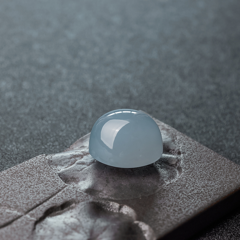 糯冰种蓝水翡翠蛋面戒面-红掌柜