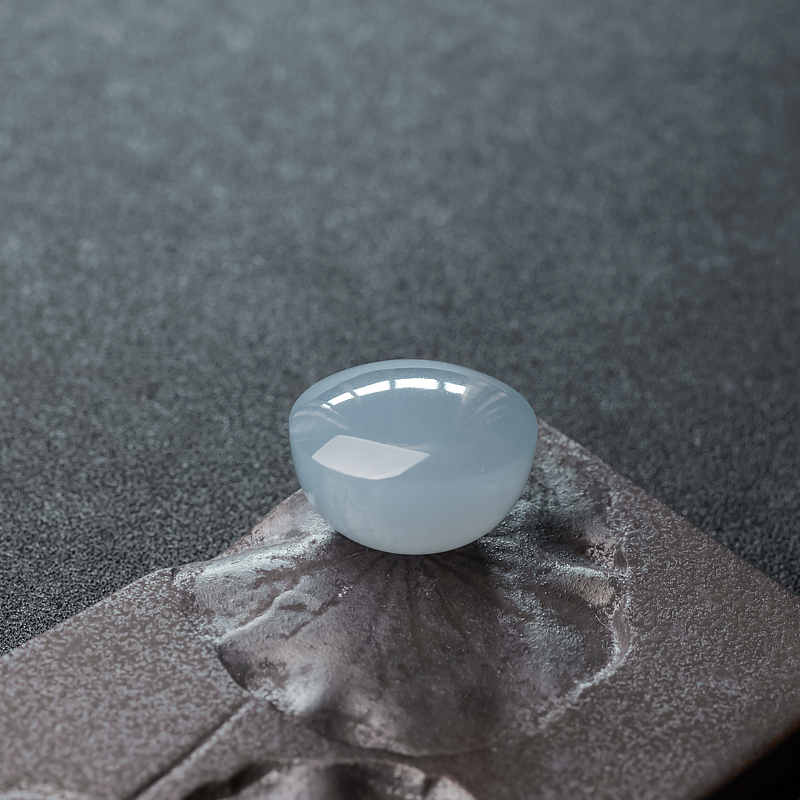 糯冰种蓝水翡翠戒面-红掌柜