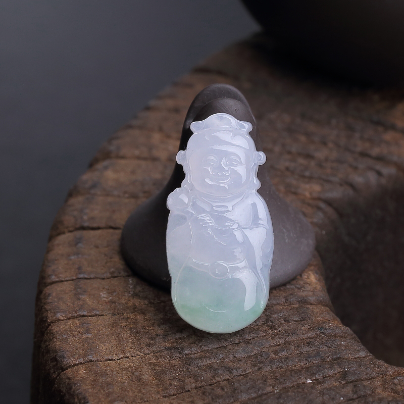 缅甸天然糯种飘翠翡翠禄星吊坠 - 红掌柜