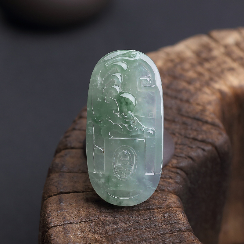 缅甸天然糯种飘花翡翠古龙凤吊坠 - 红掌柜