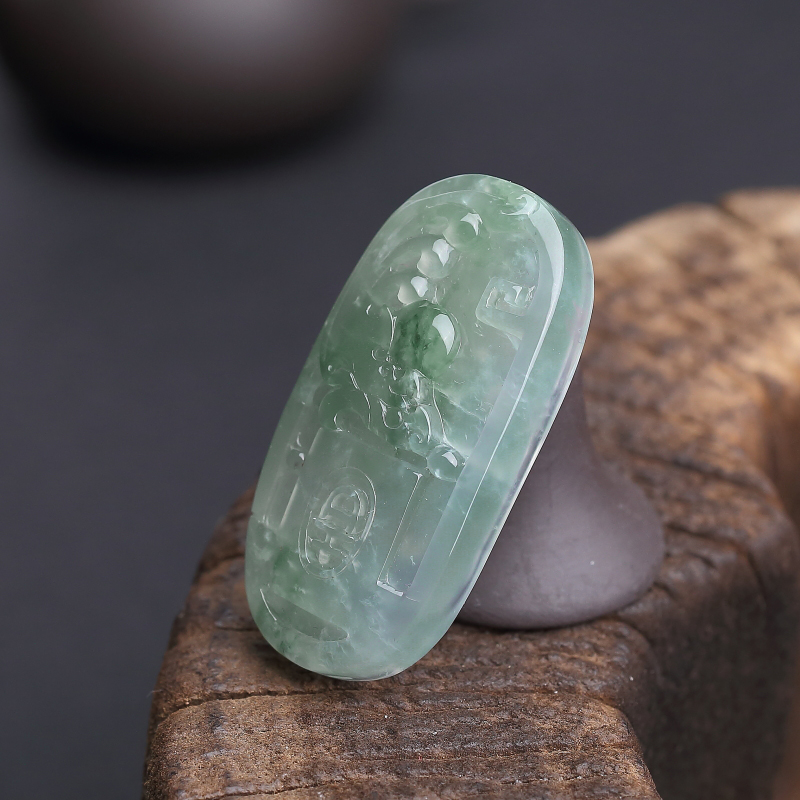 天然糯种飘花翡翠古龙凤吊坠 - 红掌柜