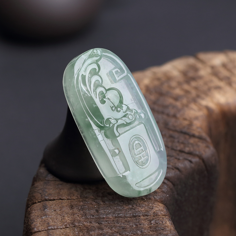 糯种飘花翡翠古龙凤吊坠 - 红掌柜