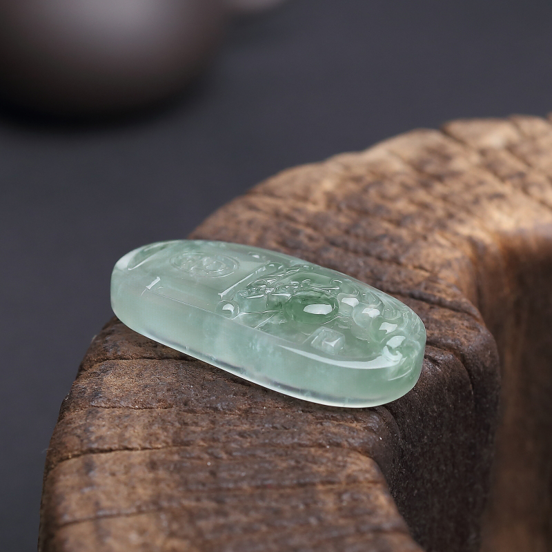 缅甸糯种飘花翡翠古龙凤吊坠 - 红掌柜